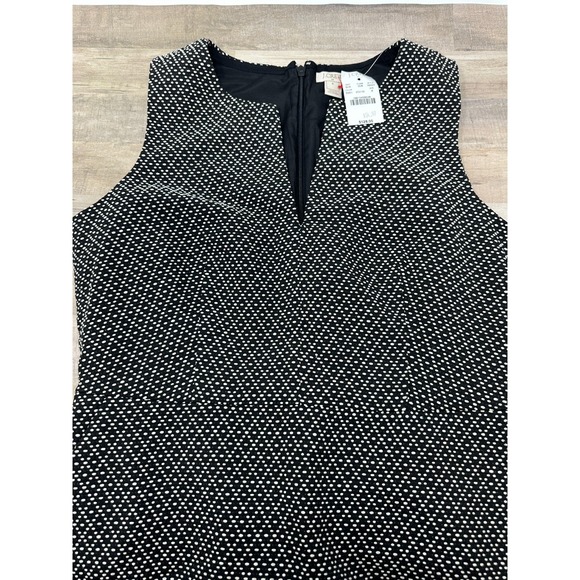 J. Crew Blk/White Textured Dot Print Split Neck Sleeveless Sheath Dress Sz 8 NWT - Picture 2 of 13